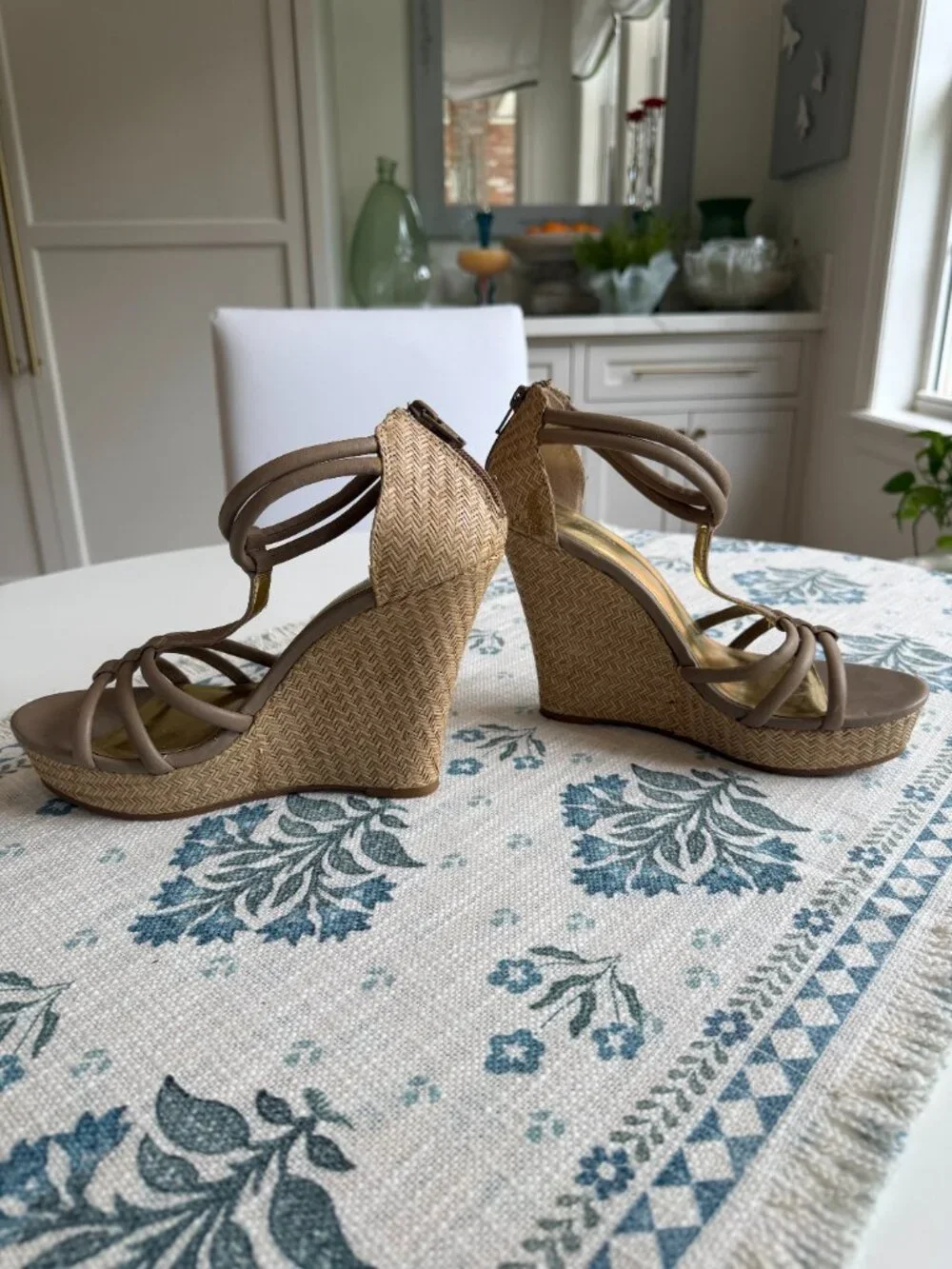 Strappy Platform Wedge Sandals with Woven Raffia Heel | SEYCHELLLES | Size W 8.5
